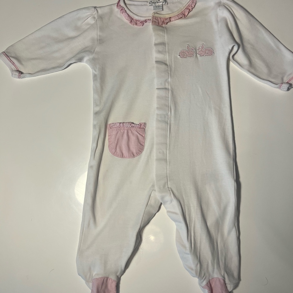 Kissy Kissy White and Pink Footies One Piece